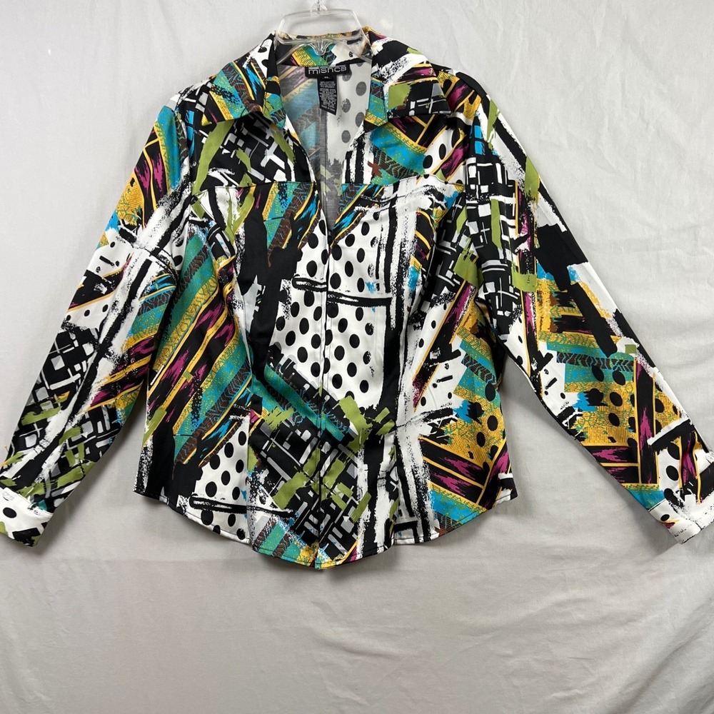 Mishca Jacket Womens XL Full Zip Collared Blouse Multicolor Abstract Top